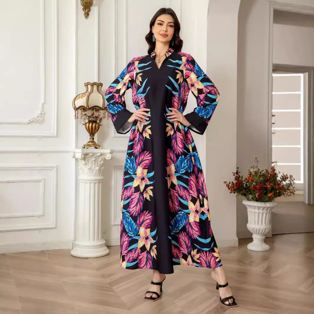 UNI Ramadan Moslim Vrouwen Abaya Avondjurk Print Jurken Islam Marokko Kaftan Lange Gewaad Eid Dubai Abaya Elegante Jalabiya