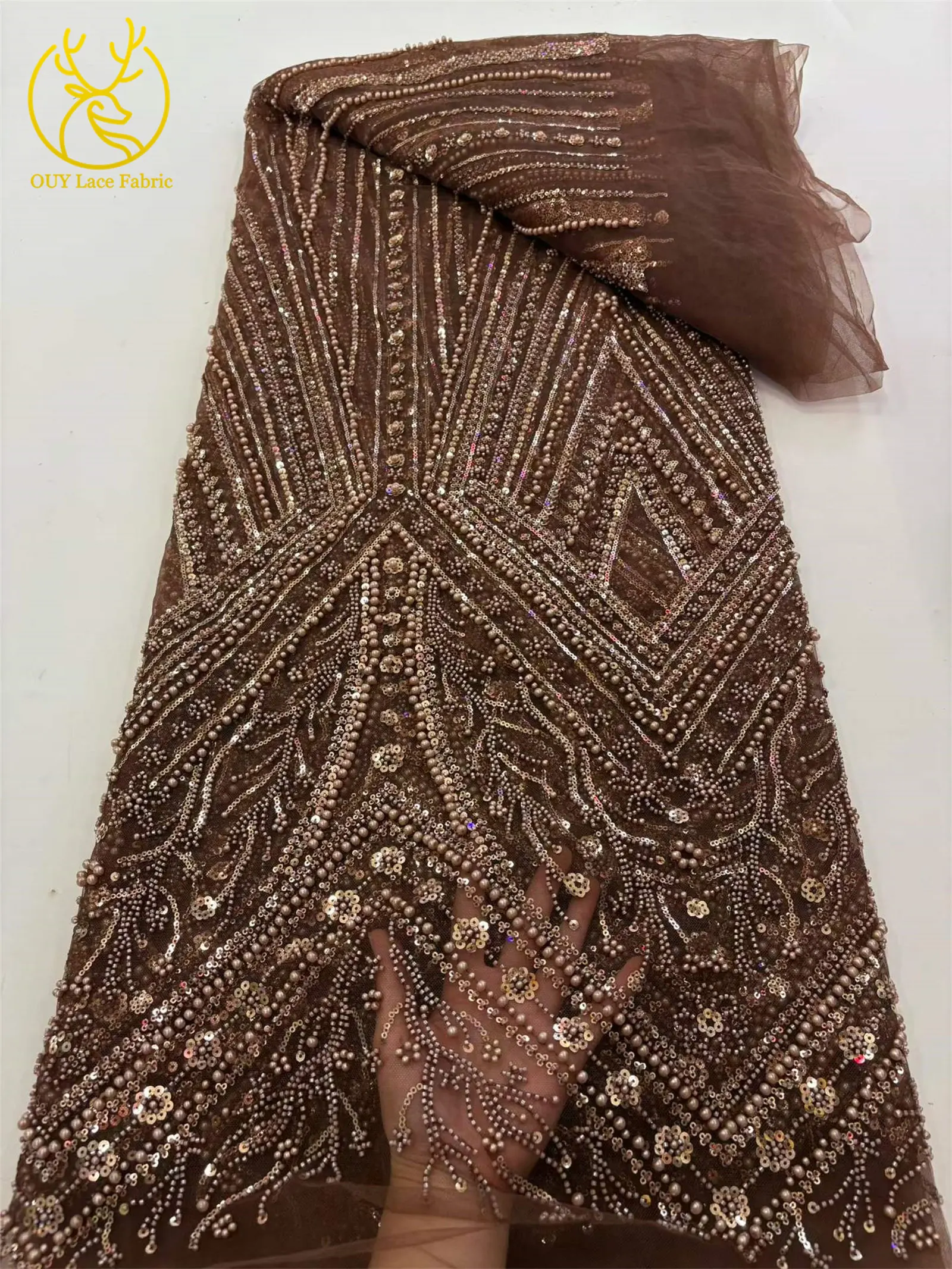 Rosa Eleganter Afrikanischer Bräutigam Perlen-Pailletten-Spitzenstoff 2026 Französischer Tüll-Spitzenstoff Nigerianische Spitze für Hochzeitskleider und Partykleider zum Nähen – Detail 18