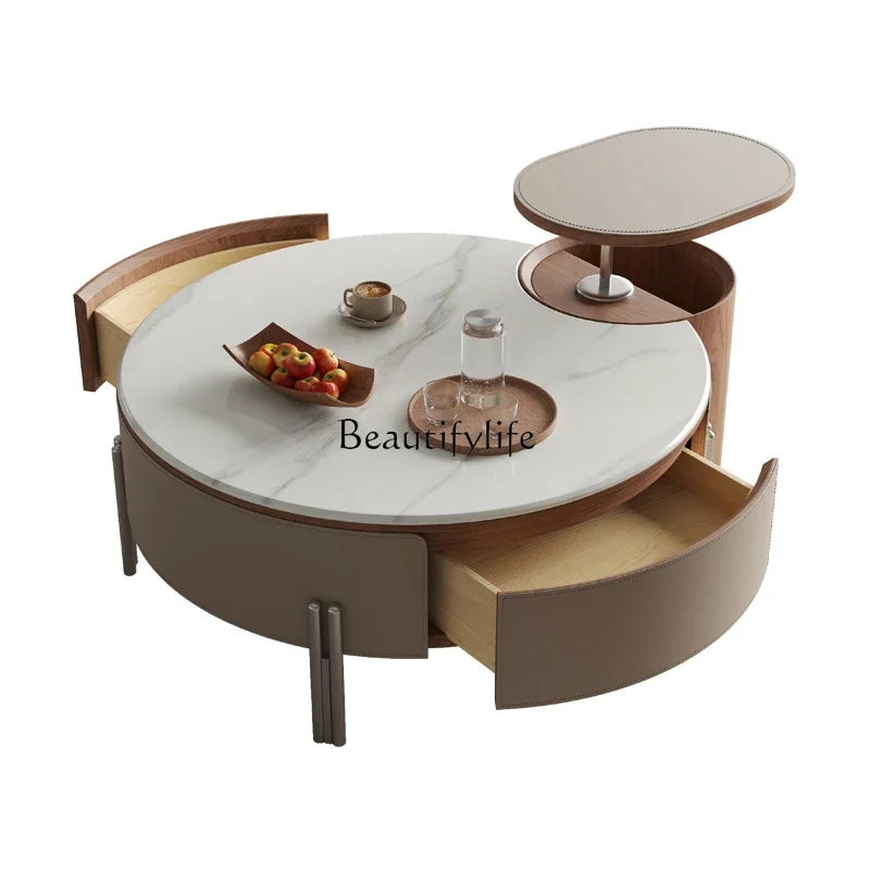 Solid wood coffee table Italian minimalist living room lifting modern high-end rotating small coffee table