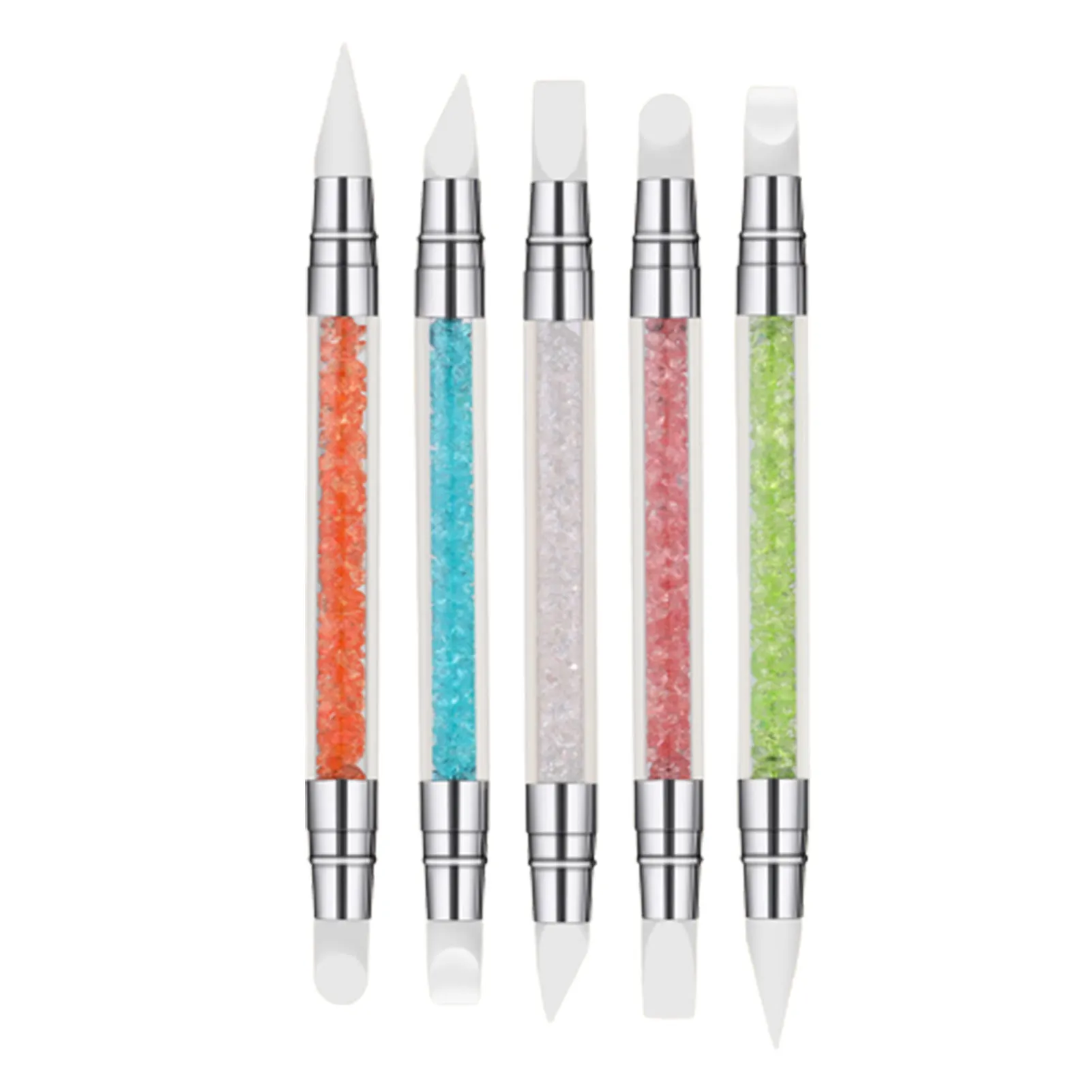 5pcs Silicone Nail Art Acrylic Pen 3D Rhinestones Acrylic Nail Brushes Engraving Pen for Mirror Glitter Powder DIY Manicure