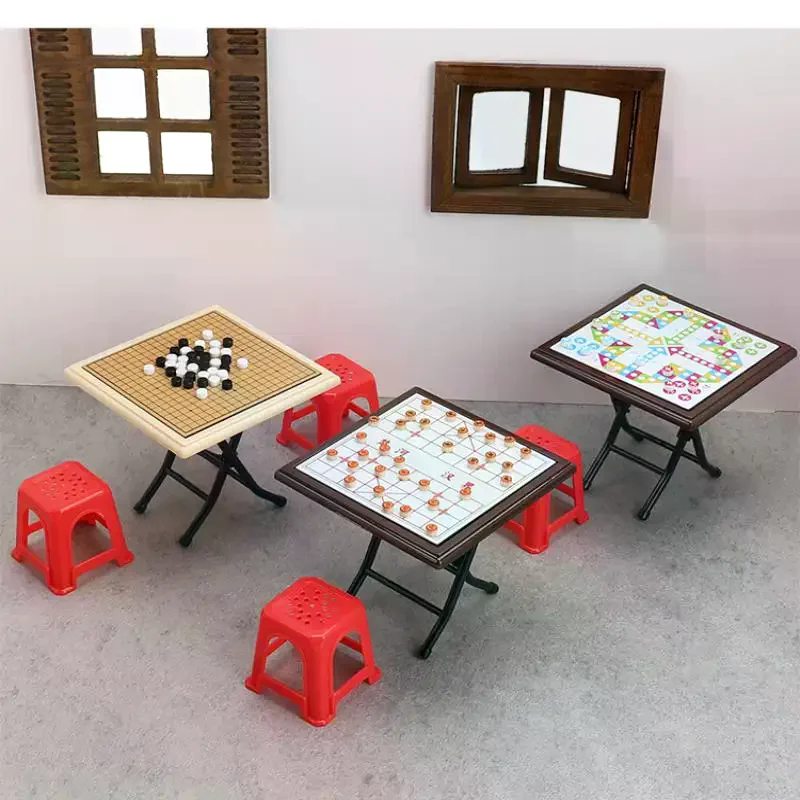 Miniature Dollhouse Gomoku Chess Game, Flying Chess Toy, Decorative Tabletop Model