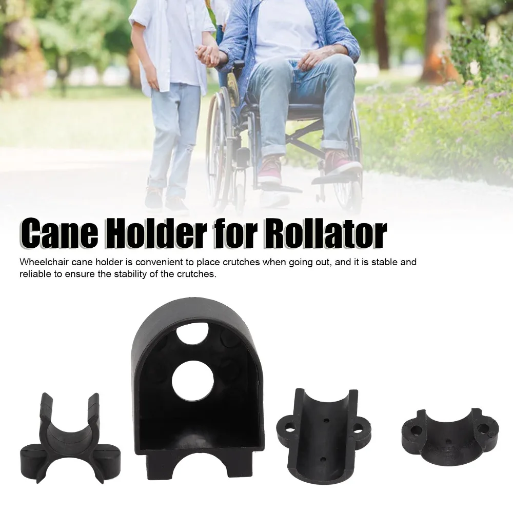 Black Wheelchair Crutch Holder ABS 25mm Inner Diameter Frame Available Walking Stick Bracket Mobility Aid Accessory