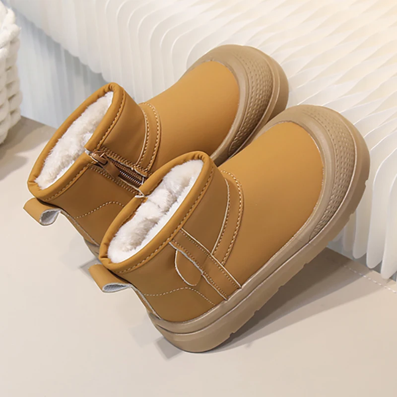 

Зимние сапоги из искусственной кожи для детей, непромокаемые детские плюшевые ботинки для подростков, толстые теплые теплые ботинки для мальчиков и девочек, хлопковая обувь