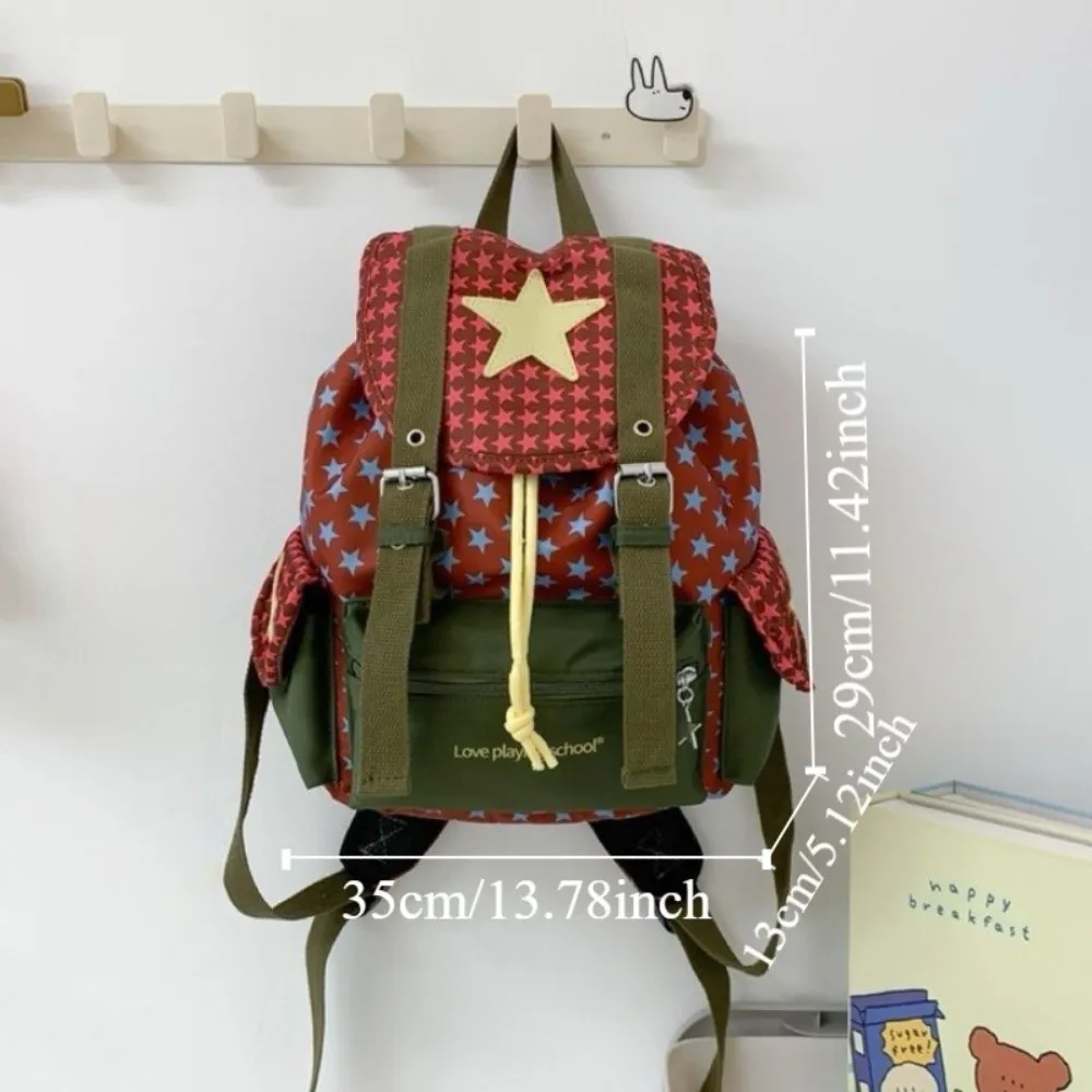 Zaino Lucky Star carino di grande capacità Zaino stile coreano Y2K con coulisse Borsa da campeggio per escursionismo multitasche in nylon Studenti