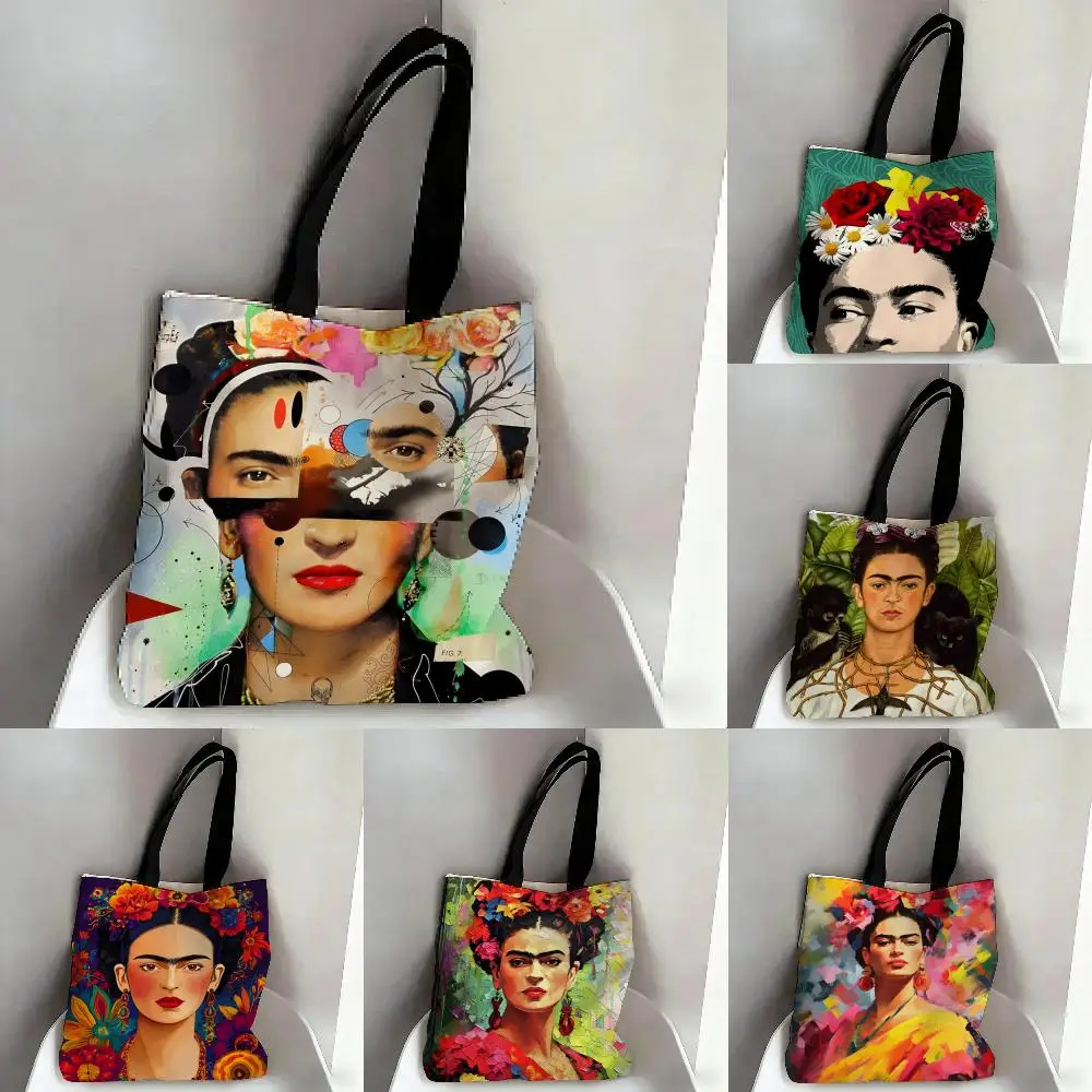 Bolsas de Armazenamento de Arte Moderna F-Frida K-Kahlo - Lindas Bolsas de Lona com Estampa Dupla Face, Bolsas de Ombro da Moda para Compras, Bolsas de Presente