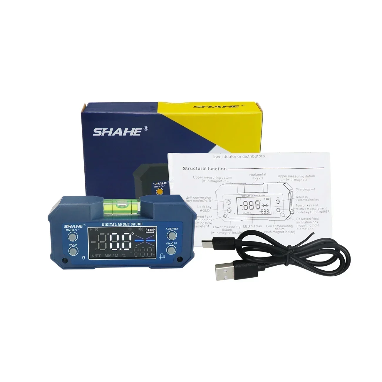 SHAHE Dual Axis Digital Protractor Inclinometer Rechargable Digital Angle Finder Level Box With Optional Wireless transmission