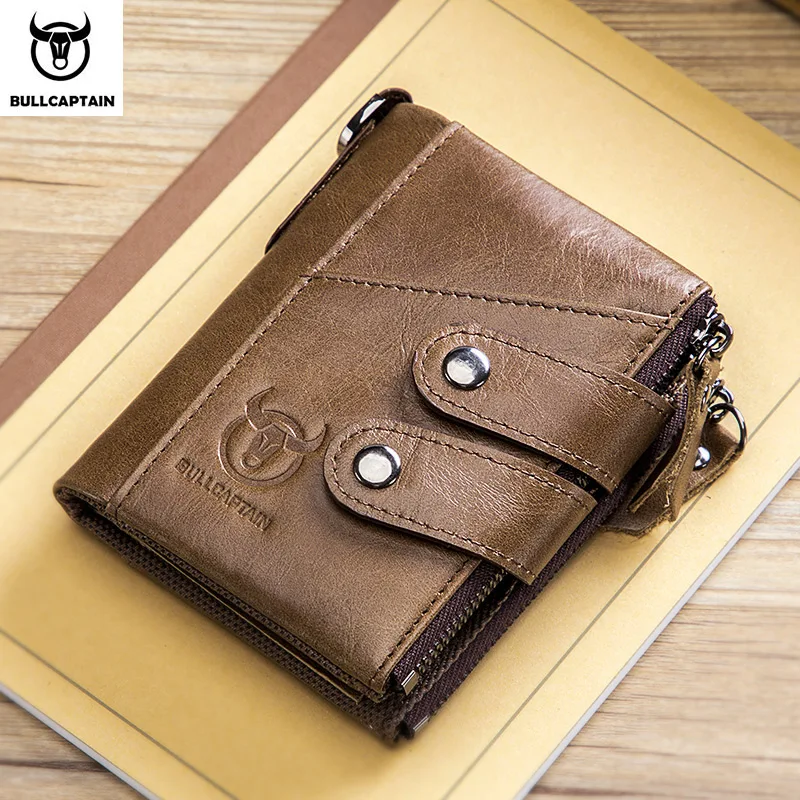 BULLCAPTAIN Men's Zipper Wallet Rfid Wallet Multifunction Storage Bag Coin Purse Wallet's Card Bags Genuine Leather Purse Male