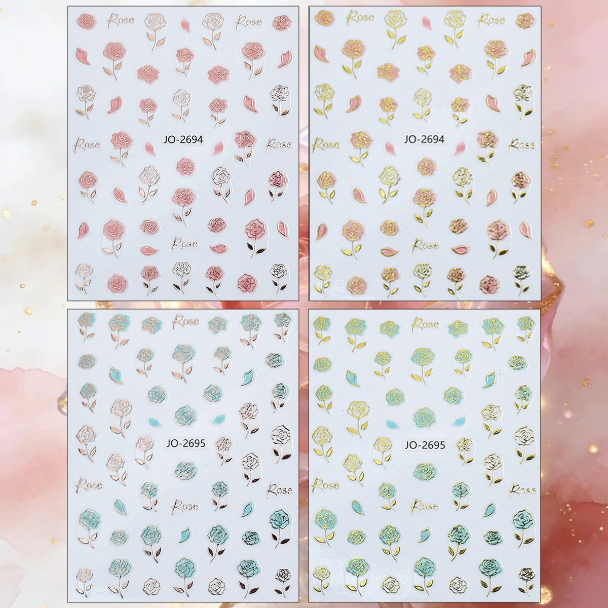 2 bis 8 Blatt 3D Rosen-Nagelau – Nail Art Rose Gold Bewertung und Preis