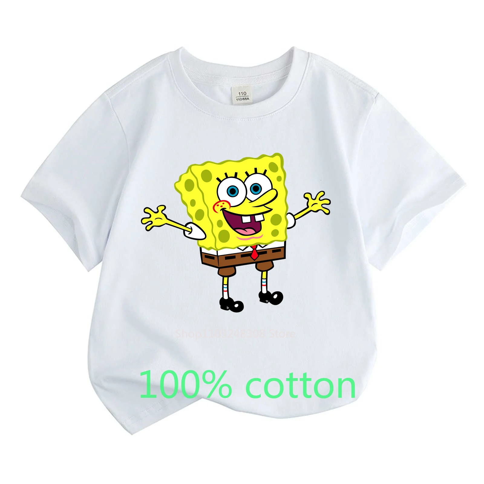 Disney Spongebob T-shirt 100% Cotton Summer Children Round Neck Short-sleeved Boys Girls Toddler Fashion Kids Clothes Top 2-15Y