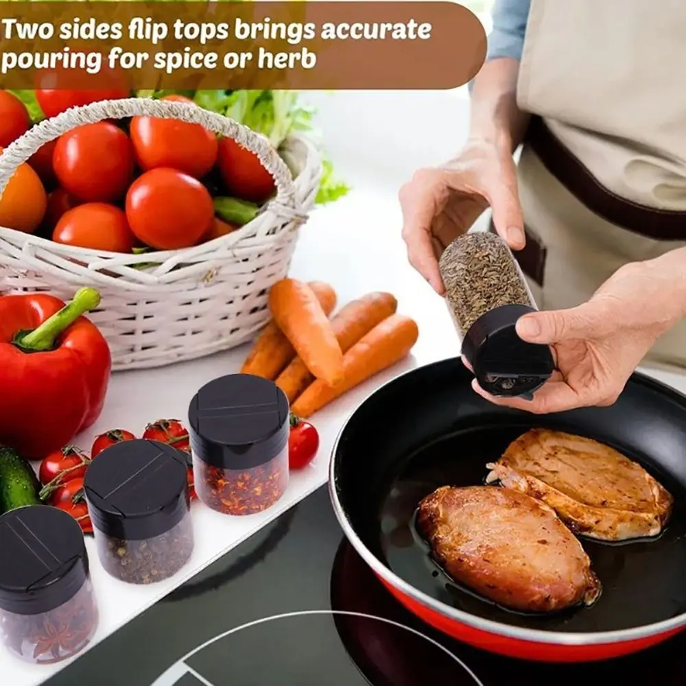 1Pcs with Butterfly Lids Labels Seasoning Bottle Double Cover Clear BBQ Condiment Box 100ml-300ml Plastic Spice Jars
