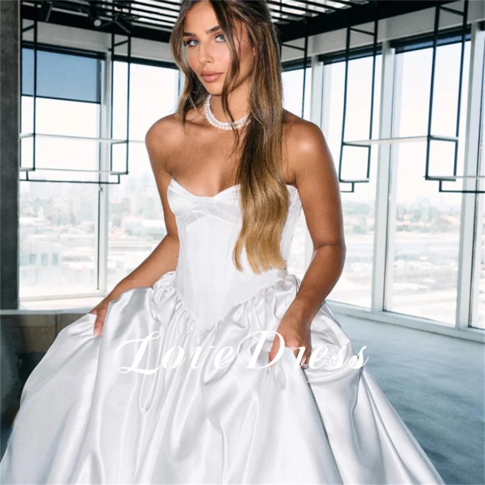 Love Princess Sweetheart Pleats A-Line Stain Wedding Dresses Elegant Floor Length Sleeveless Open Back Lace Up Bridal Ball Gowns