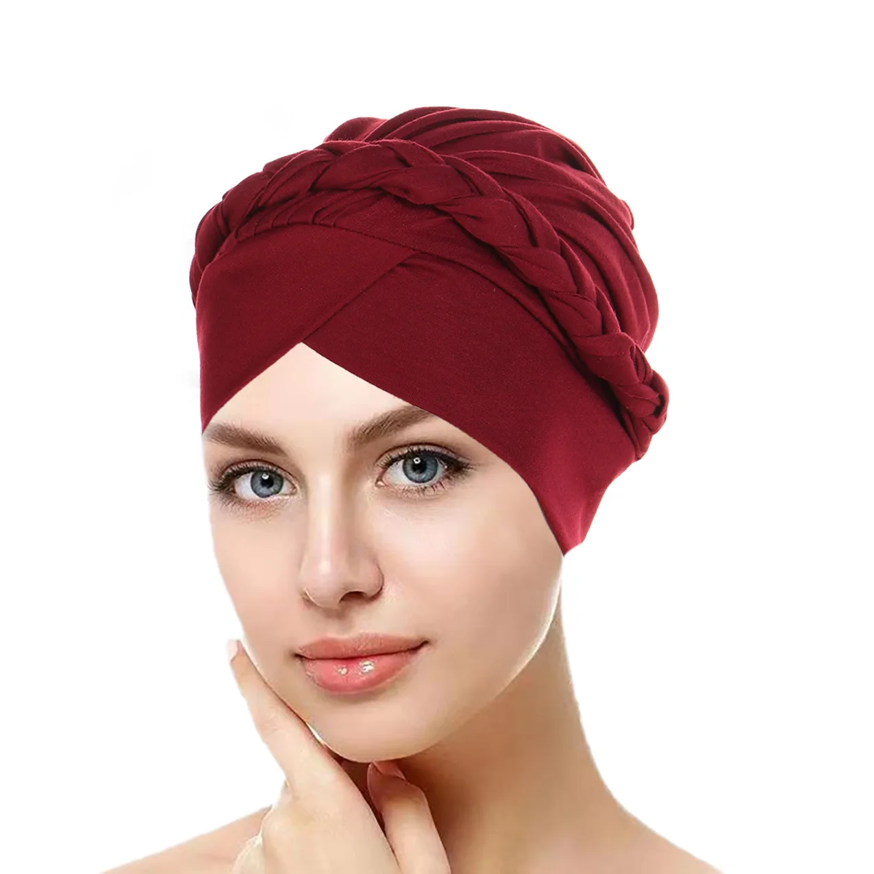 

Forehead Cross Turban Women Chemo Cancer Cap Braids Headscarf Muslim Hijab Hair Loss Hat Bonnet Headwrap Skullies Turbante Mujer