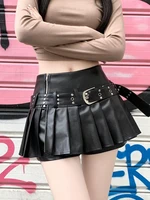 Women's Black Gothic A-line Pleated Leather Skirt Y2k Mini Shorts Skirts Harajuku Korean Emo Skirt 2000s Vintage Clothes Summer - Image 3