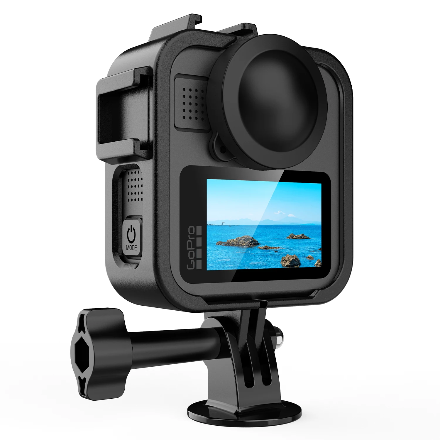 Camera Frame Cage for GoPro MAX 2 PC Protective Case Housing with Adapter Cold Shoe for MAX2 Accessories (Option Lens Cover)