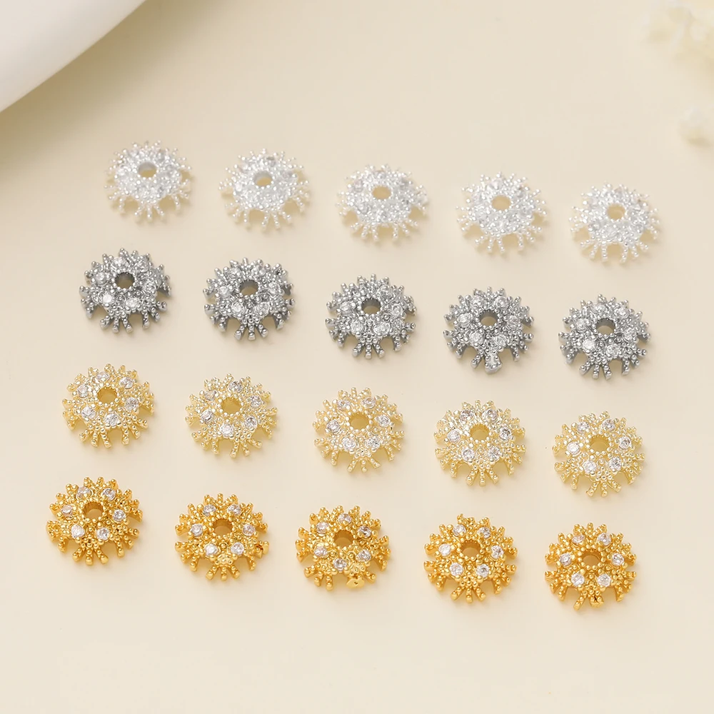 

5Pcs/Pack 7.5*8mm 14/18K Gold Color Plated Zircon Snowflake Flower Beads Caps for DIY Necklace Jewelry Making Accessories