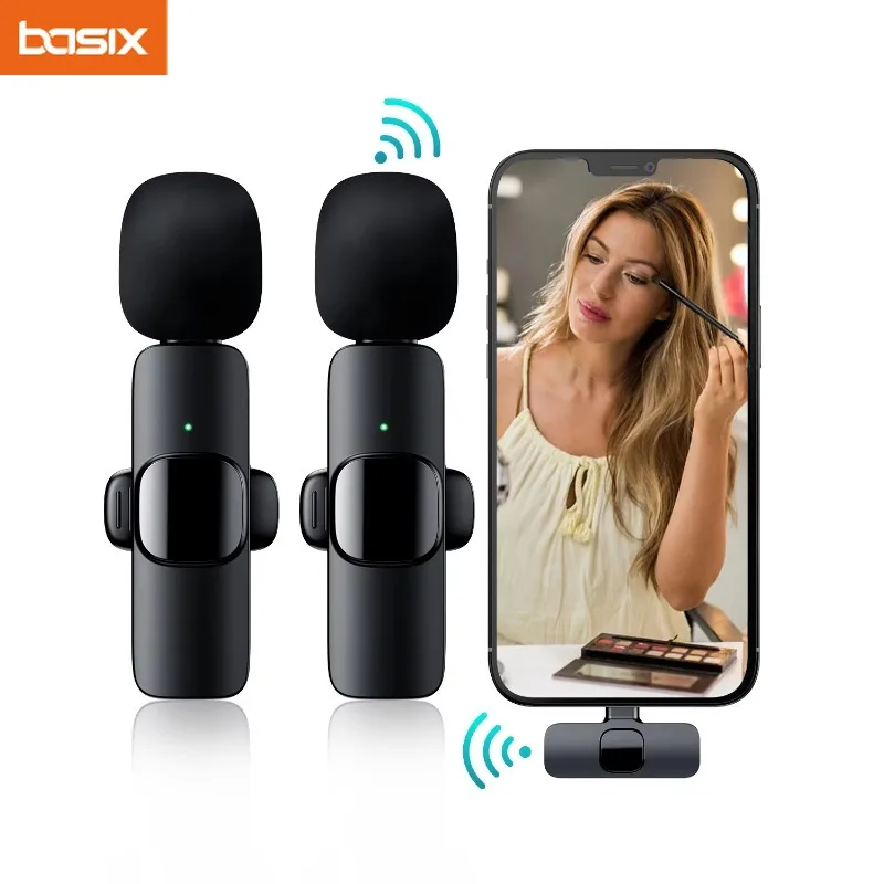 Wireless Lavalier Microphone with Windproof Cover Audio Video Recording mini Microphone for iPhone Android Phone mini Microphone