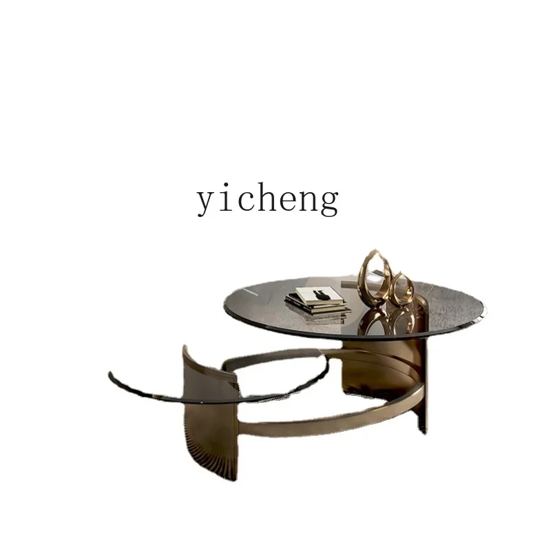 Modern Light Luxury Coffee Table Small Apartment round Tea Table Tempered Glass Living Room Furniture