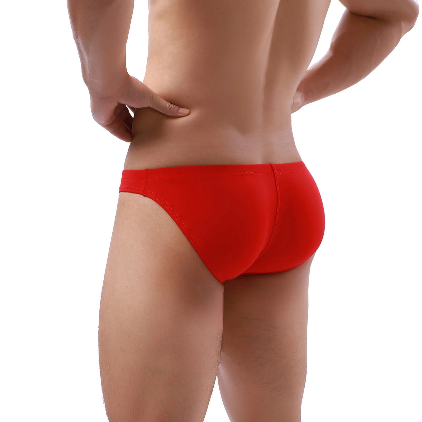 Herren-Bademode in einfarbiger Ausführung, niedrig sitzende Badehose mit Kordelzug, Strandunterwäsche, schnell trocknender Badeanzug, Badeshorts, Strandbekleidung – Detail 10