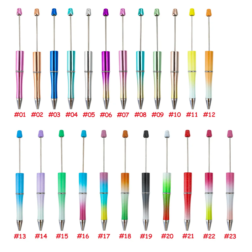 5Pcs/lot Gradient Bead Pen Plastic Ballpoint Pen DIY Beaded Pen School Office Writing Supplies Stationery Wedding Gift