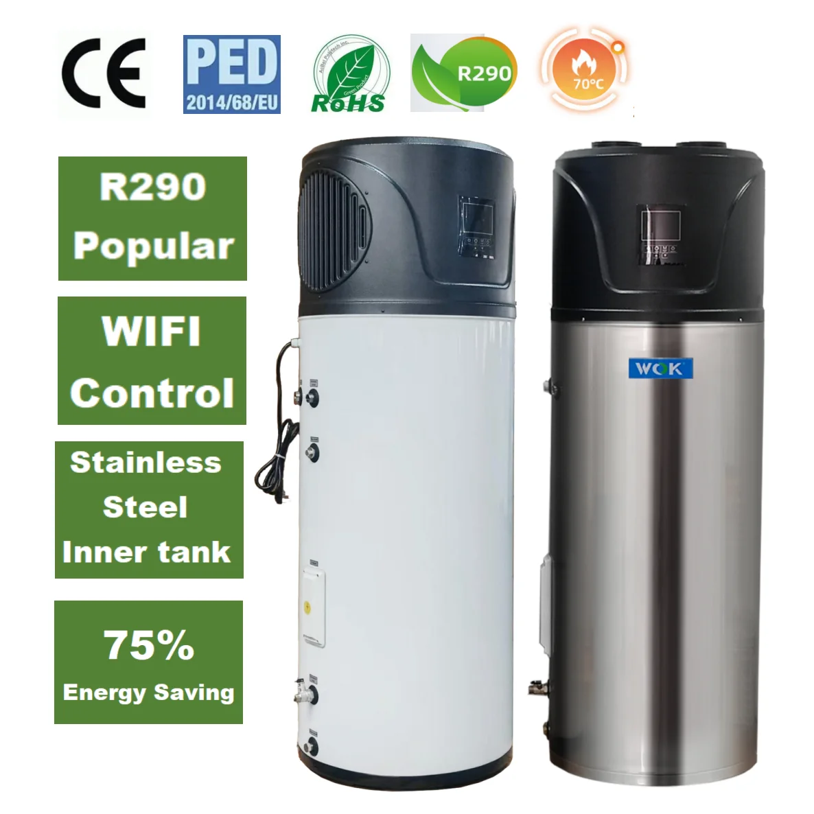 150L All-in-One Heat Pump Water Heater All-in-One Storage Type R290 3.5 kW, 3.5kw Home Pool Hotel Hot Water Heating Unit Outdoor