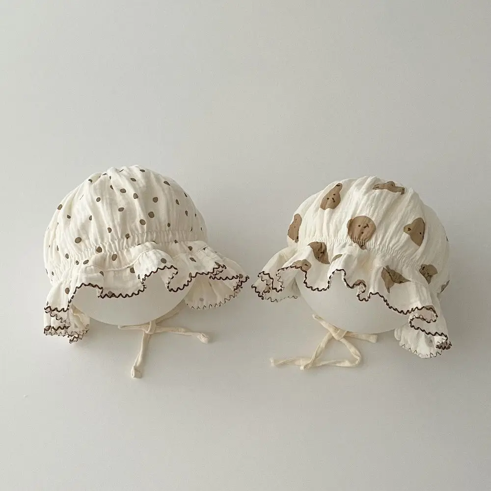 

New Pure Cotton Baby Hat Dot Flower Printed Breathable Palace Hat Thin Beanie Hat Photography Prop