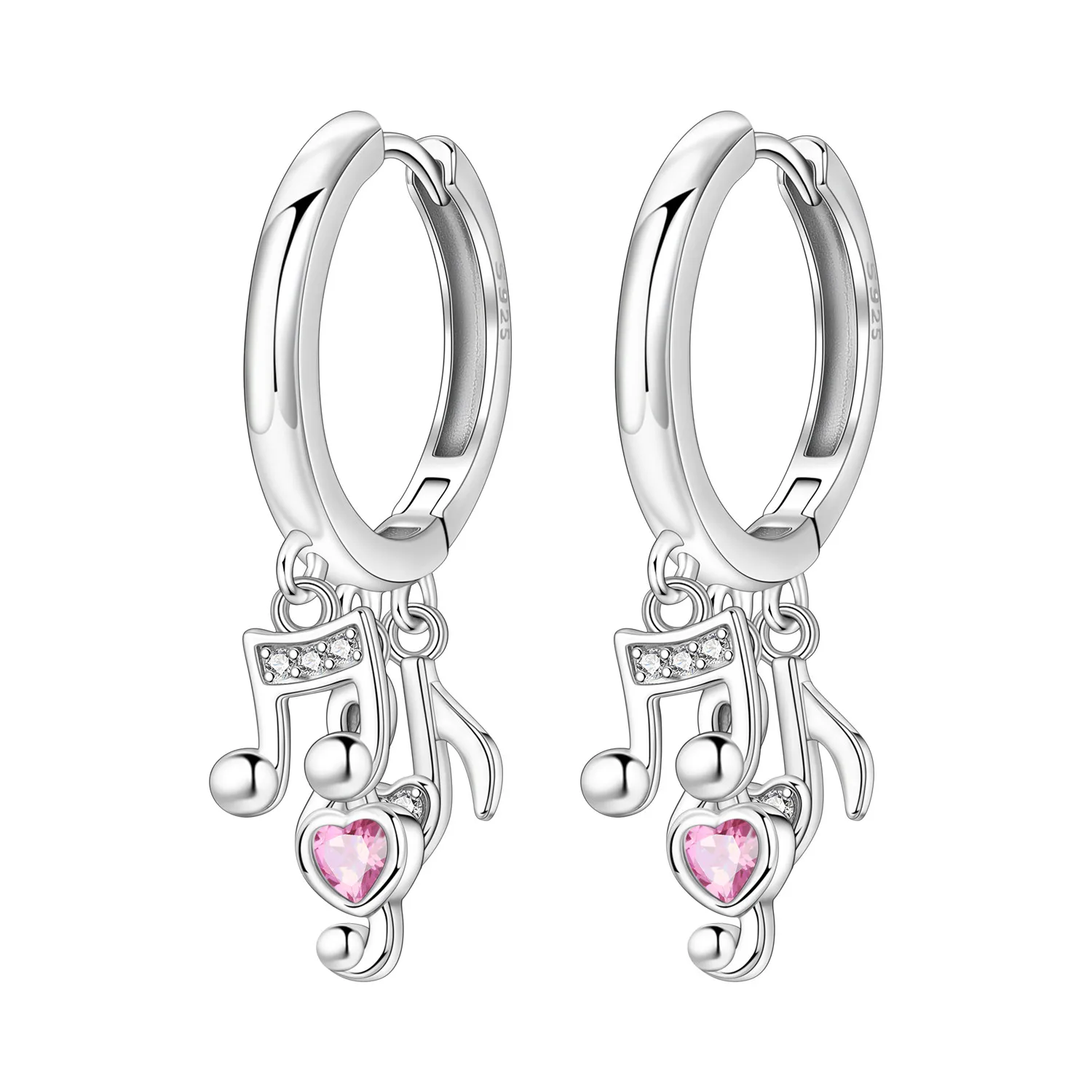 Orstarry S925 Sterling Silber Rosa Herz Noten-Tropfen-Ohrringe Damen-Ohrringe Charm Mode Vielseitiger Partyschmuck Geschenke