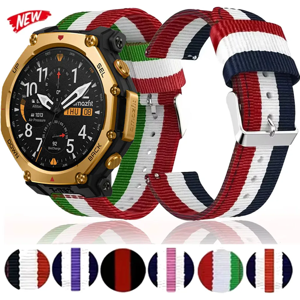 22/20 mm Canvas-Nylonarmband für Amazfit T-Rex3 Pro/48 mm/Bip 5–6/Helio/Balance 2, bequemes Armband für Amazfit Cheetah Round