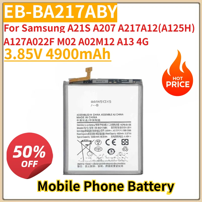 

New EB-BA217ABY Mobile Phone Battery 3.85V 4900mAh For Samsung A21S A207 A02M12 A13 4G Replacement Battery