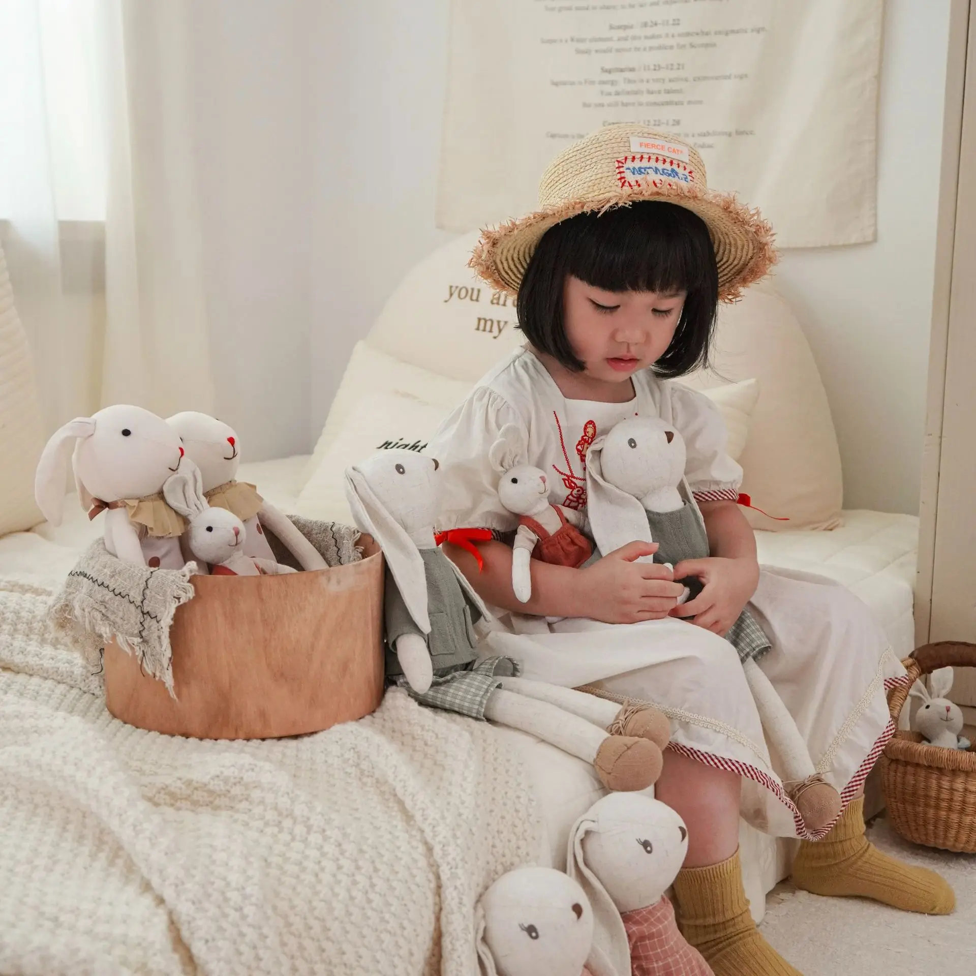 Ins nuevo estilo coreano lindo 3D relleno de algodón muñeca de conejo relajante bebé muñeco durmiente foto Prop