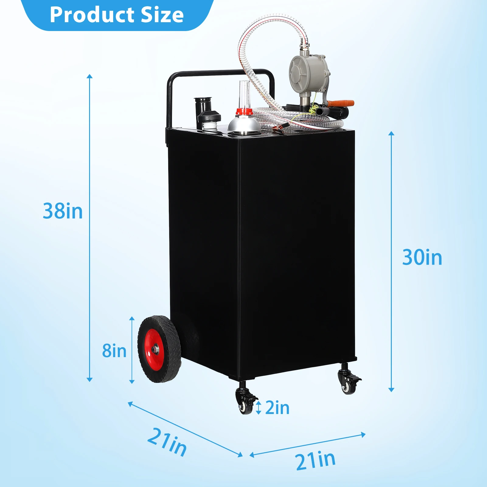 35 Gallon Portable Fuel Tank with Manual Transfer Pump Heavy Duty Fuel Caddy on 4 Wheel Cart for Car Truck Tractor Boat Lawnmower Outdoor Power Equipment Fuel Storage