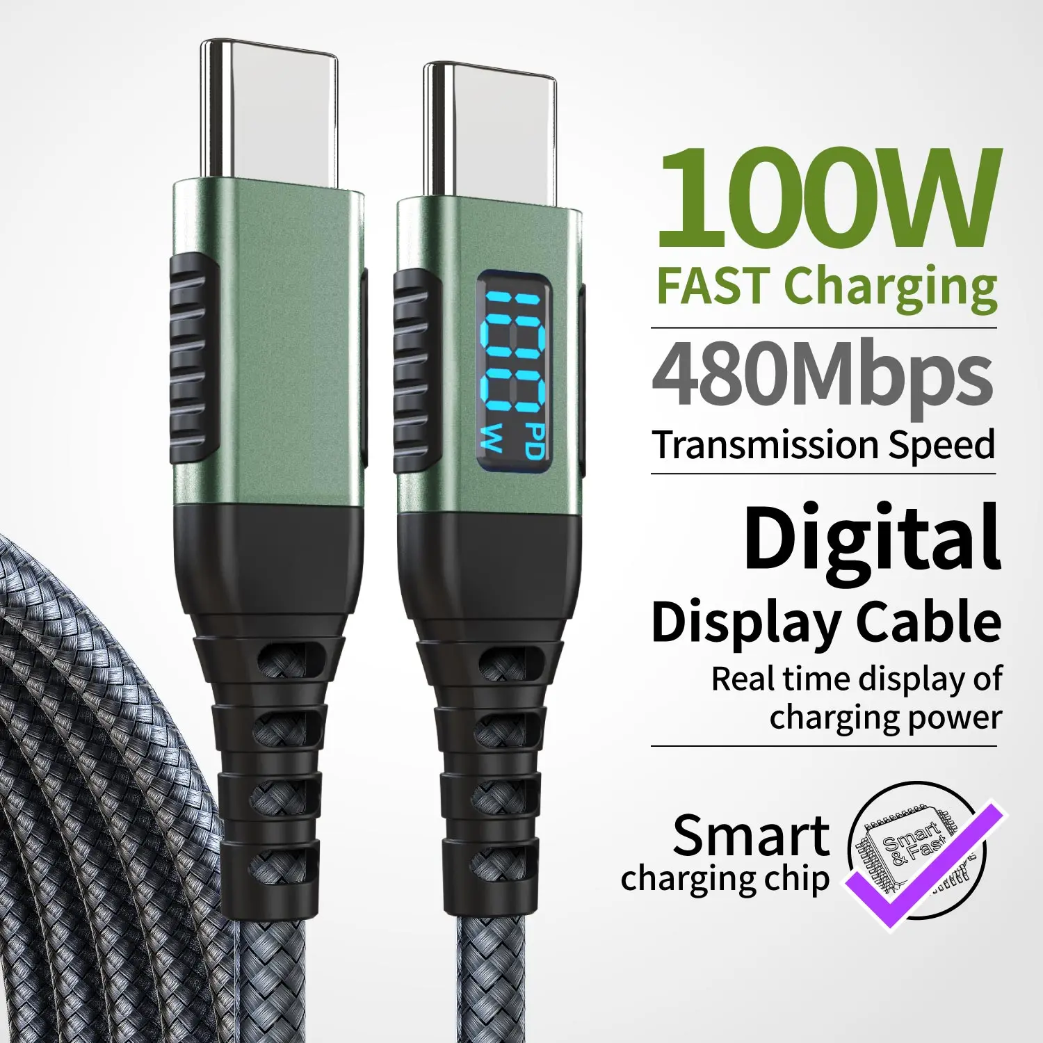 Cabo USB C para USB C, Cabo Carregador USB C de 100W para iPhone 17/16/15 Air Pro Max, MacBook, iPad, Dell XPS, Samsung Galaxy S25/S24