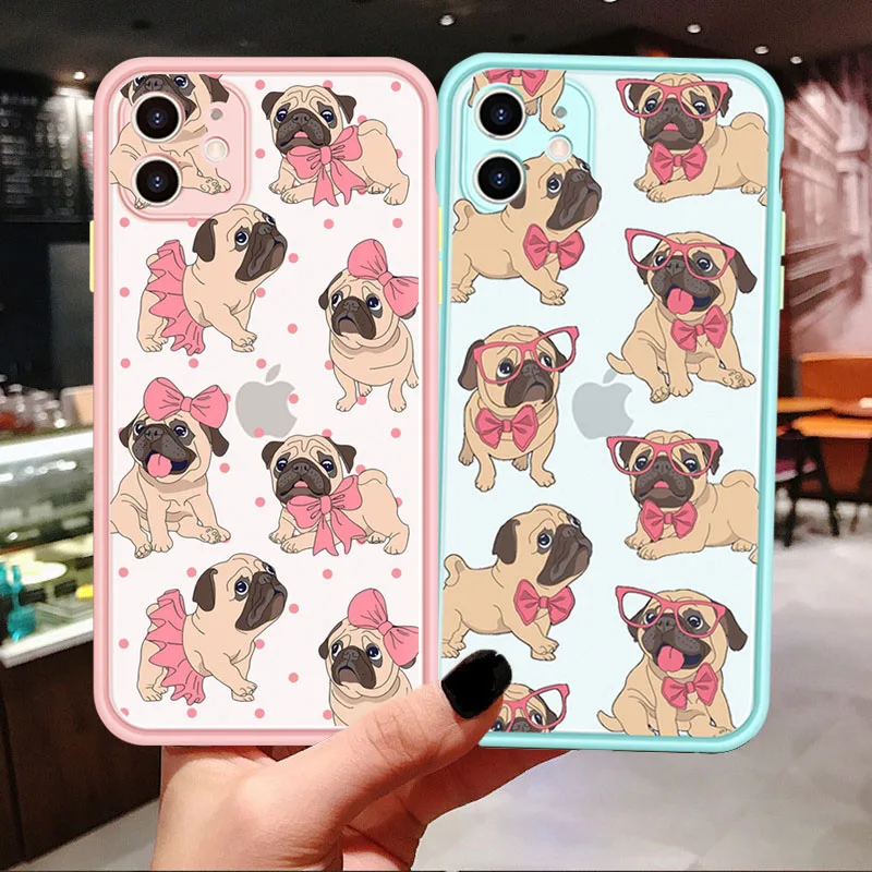 Pug Dog French Bulldog Matte Bumper Phone Cover for iPhone 14 13 12 11 Pro Max X XR XS MAX SE 8 7 Plus Couple Lover Friends Case