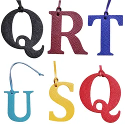English Letter Q R S T U Alphabet Cowhide Pu Leather Name Initial Capital Keychain Pendant Ladies Women Bag Accessories Charm
