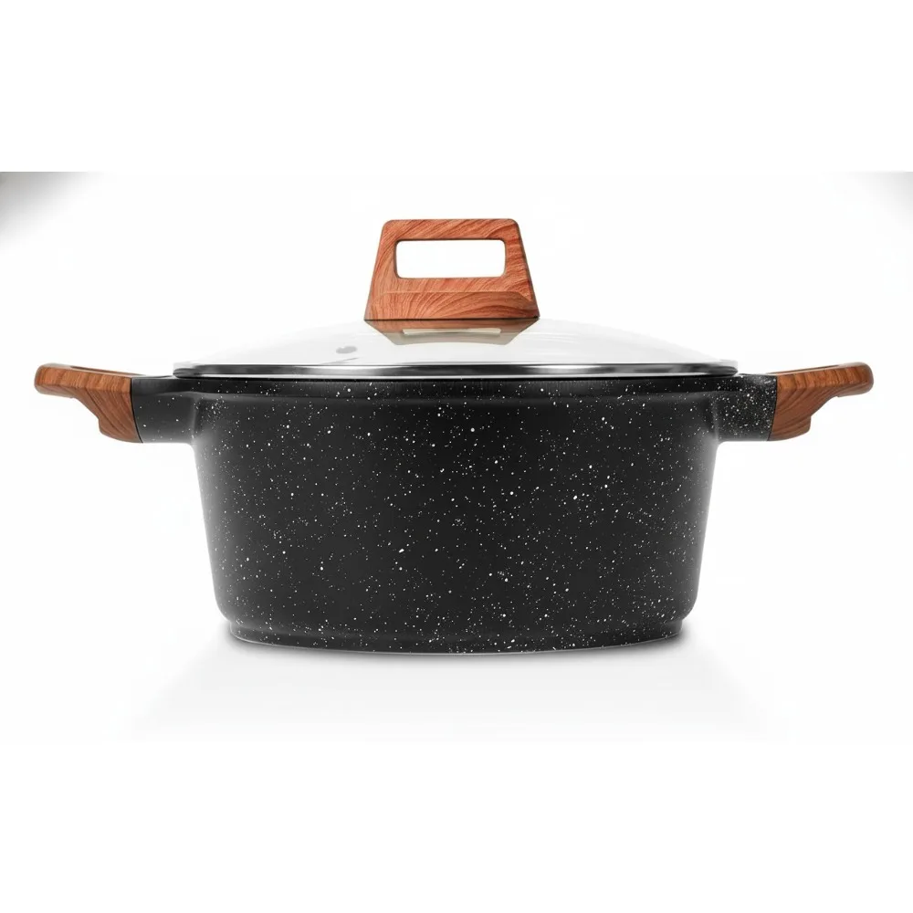 

7-литровая кастрюля с антипригарным покрытием и крышкой, кастрюля для приготовления супа, макарон, индукционная кастрюля, без ПТФЭ, PFOA, черная