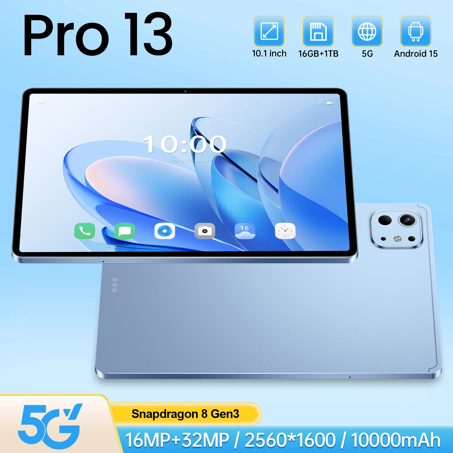 

HOT Original Pro 13 PC Snapdragon 10.1inch HD Screen Global 10000mAh 5G Dual Card WiFi 2026 New Tablet