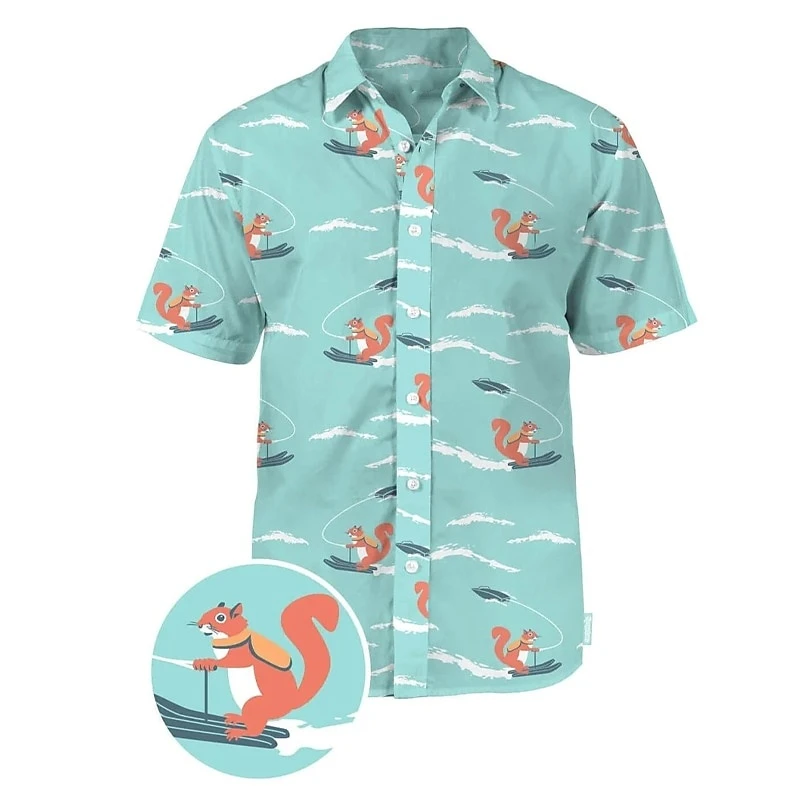 Cartoon Animals Pattern Shirts For Men Funny Tiger Dinosaur Squirrel Flamingo 3D Printed Hawaiian Shirts Casual Fashion Blouse