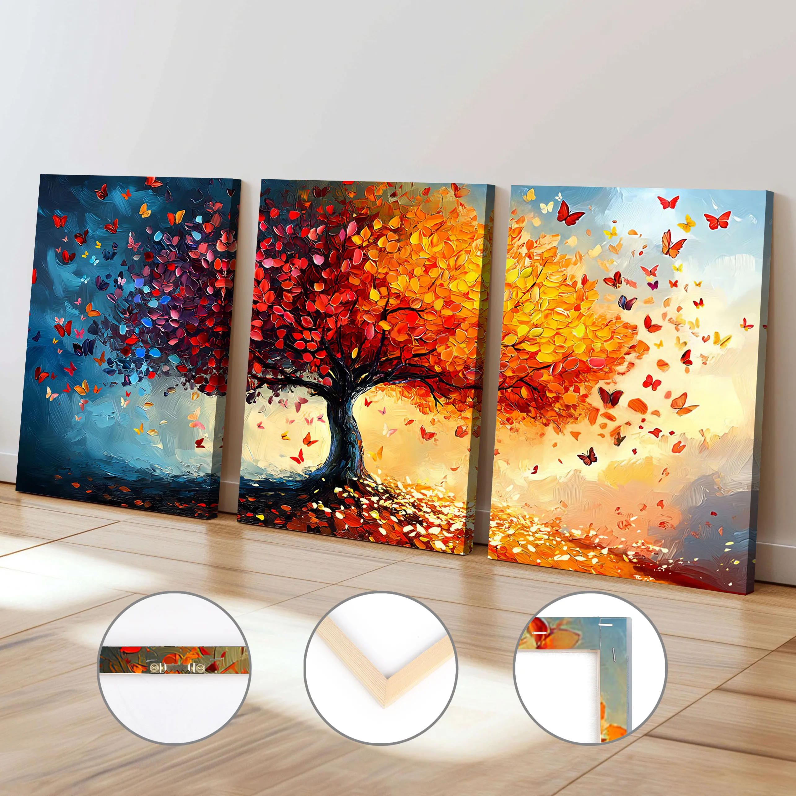 

Colourful Tree of Life Framed Canvas Painting Modern Abstract Shocking Landscape Butterflies Around Tree of Life Home Decor