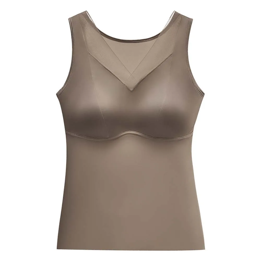

Elegant Deep V-neck Satin Camisole Non Trace Solid Color Crop Tops With Chest Cushion Sleeveless Satin Corset Travel