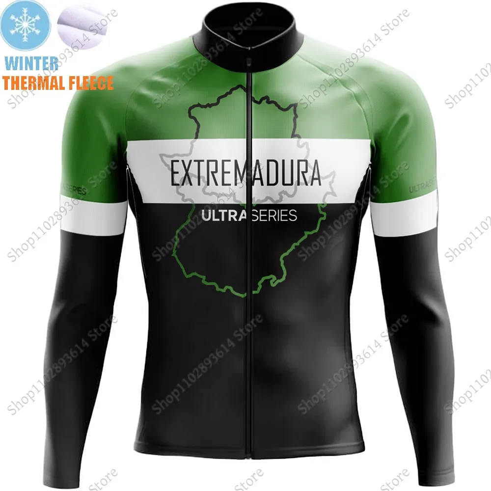 Winter 2024 Extremadura Team Cycling Jersey Set Men Long Sleeve Clothing Suit MTB Bike Road Pants Bib Maillot