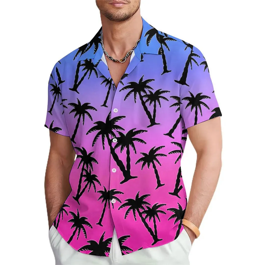 

Coconut Tree Hawaiian Beach Shirts Gradient 3D Print Streetwear Men Women Oversized Short Sleeve Shirt Tops Blouse Man Clothing