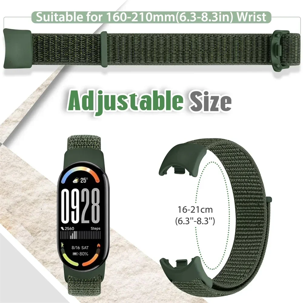 Nylon-Schlaufenarmband für Xiaomi Mi Band 11 10 9 8, atmungsaktives Sportarmband, Uhrenarmband, Mi Band 10 9 8, Zubehör. – Detail 4