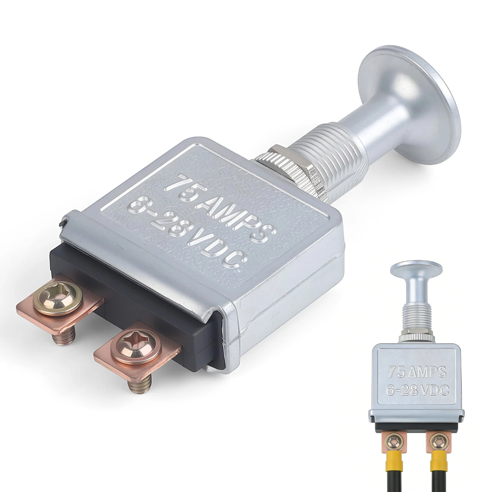 

Waterproof Heavy Duty Push-Pull Switch On/Off 75A 6-28V DC 2 Position SPST Zink Alloy Silver For Automotive RV Camper