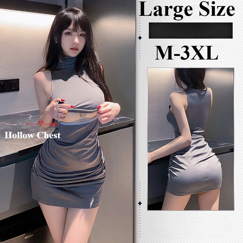 

M-3XL Large Size Erotic Lingerie Hidden Open Breasts Bodycon Mini Dress Sexy Miss Secretary Uniform Outdoor Rolepaly Babydolls