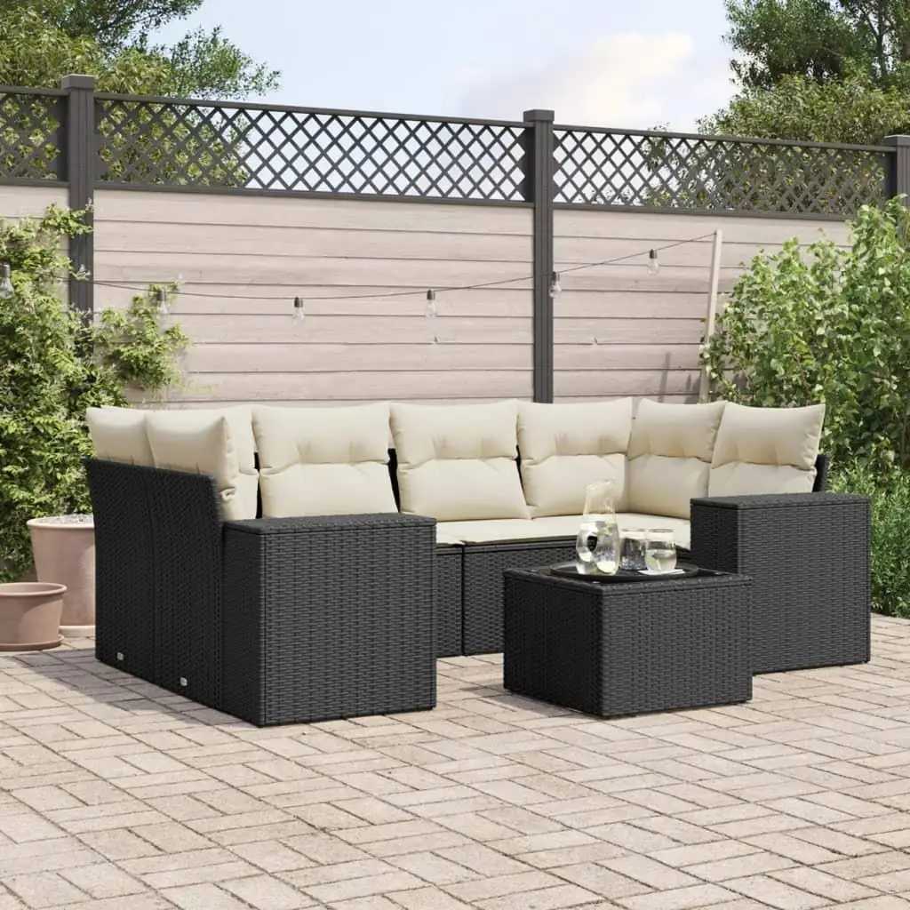 

Garden Sofa Set Black PE Rattan Powder Coated Steel Medium Outdoor Furniture Comfortable Lounge Seating for Patio Balcony