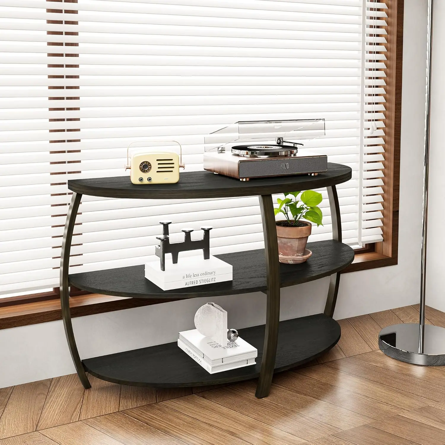 Drum Entryway Table Console Table For Living Room, Mid Century Living Room Sofa Table Half-Moon Hallway Table With Storage,