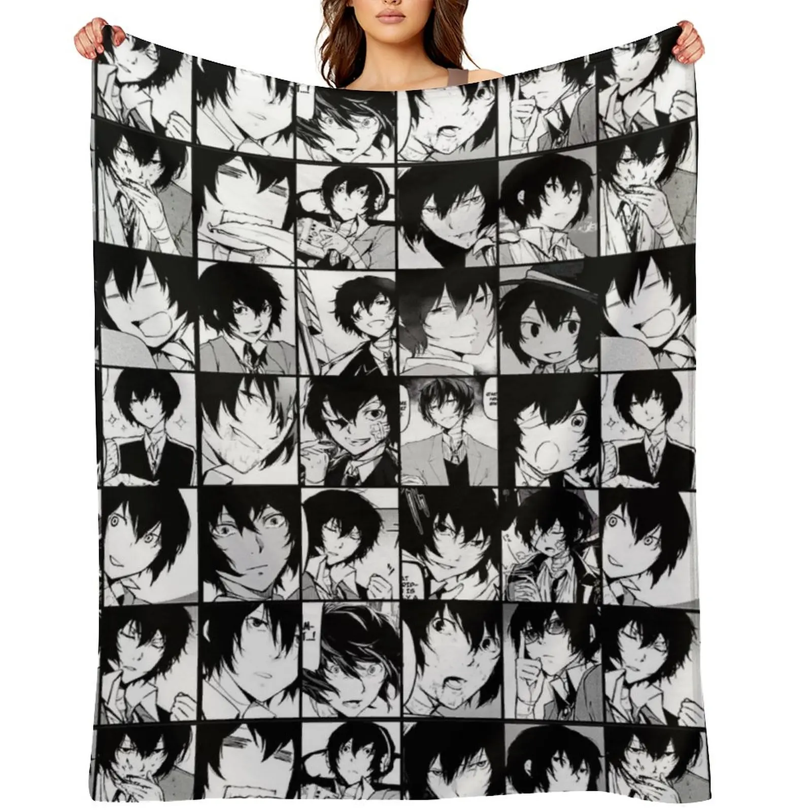 

Dazai osamu collage- manga black and white version Throw Blanket Soft Plaid Picnic heavy to sleep Blankets