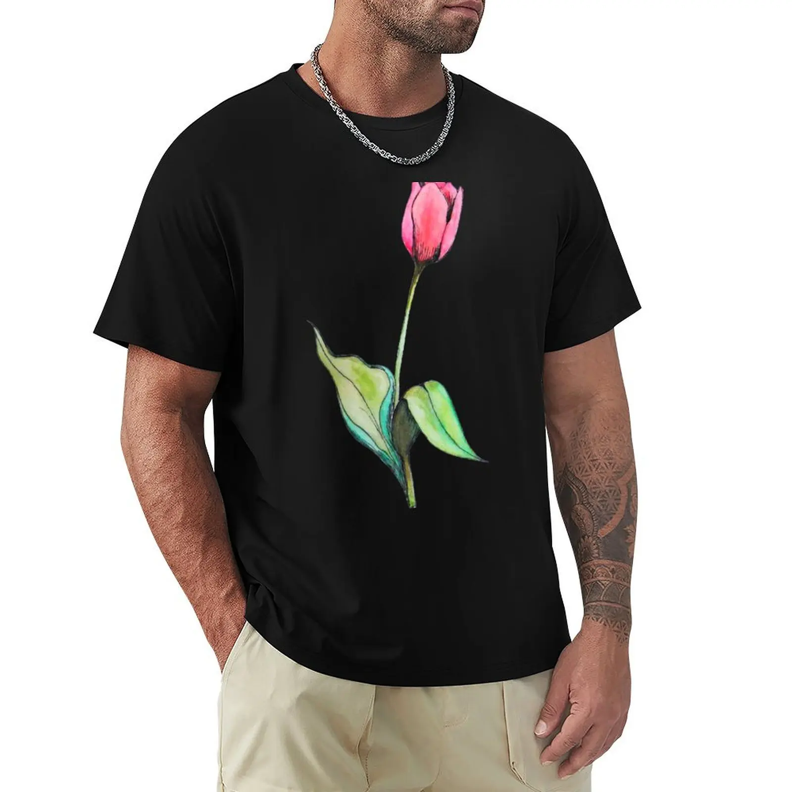 Pink Tulip - Watercolor Flower T-shirt customs design your own aesthetic clothes mens graphic t-shirts anime