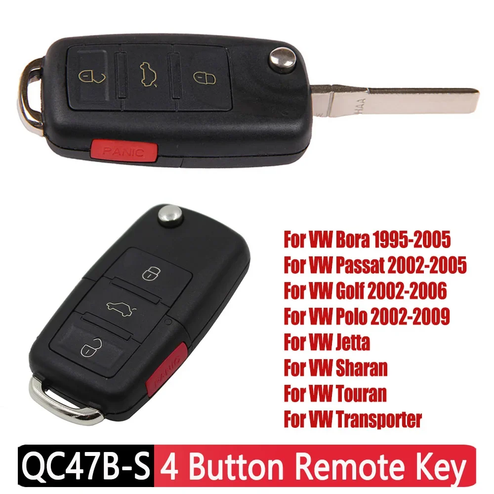 

4 Button Remote Key Flip Car Key Case Folding Shell Replacement for VW Bora 1995-2005 Passat 2002-2005 Golf 2002-2006 Sharan