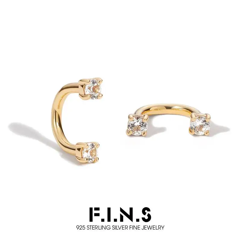 F.I.N.S 1PC 925 Sterling Silver U-shape Round CZ Cartilage Piercing Ear Bone Nose Ring Earring Stackable Hypoallergenic Jewelry