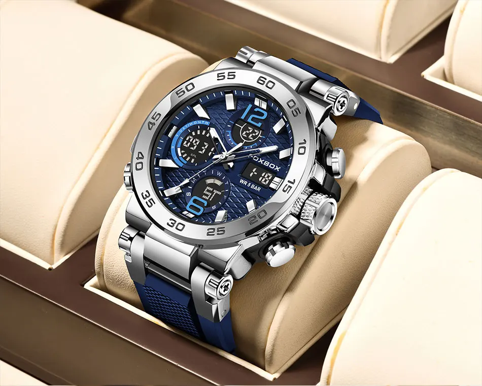 LIGE Neue Uhren für Herren, 50 m wasserdicht, Wecker, Reloj Hombre, LCD-Dual-Display-Armbanduhr, Quarz, Militär, Sport, Herrenuhr – Detail 18